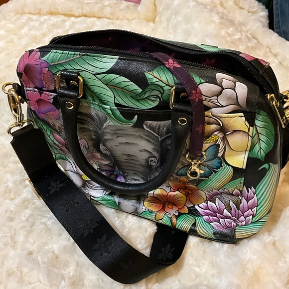 Anuschka Black Satchel with Colorful Wildlife Art - Picture 7 of 12
